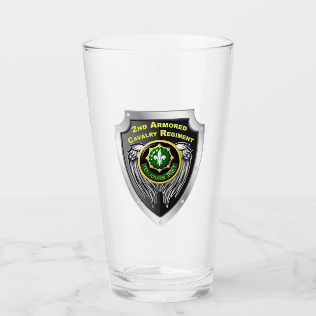 2nd Armored Cavalry Regiment Shield Wing Glass Cup (Front)