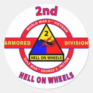 2ND ARMORED DIVISION "HELL ON WHEELS" CLASSIC ROUND STICKER