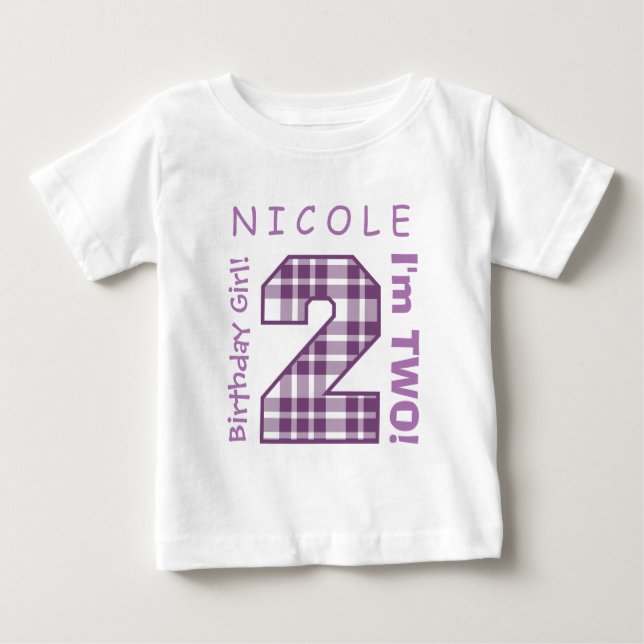 2nd BABY Birthday Big Number A42 PURPLE PLAID Baby T-Shirt (Front)