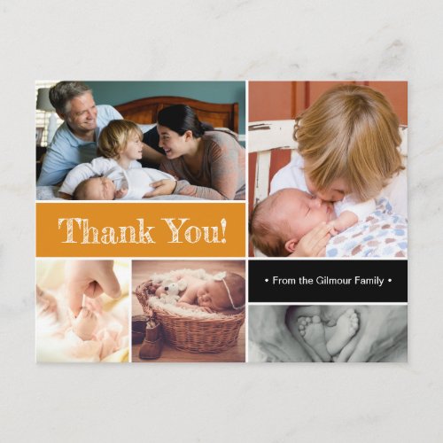 2nd baby photos Orange Thank You baby shower Announcement Postcard