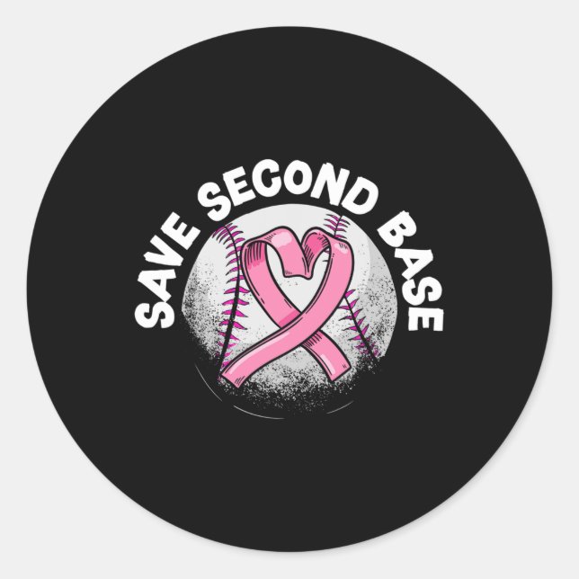 2nd Base Baseball Player Breast Cancer Awareness  Classic Round Sticker (Front)