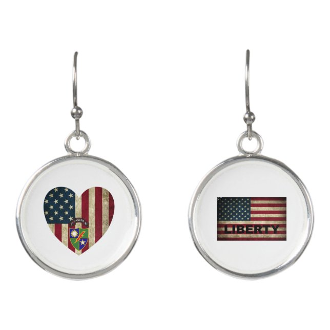 2nd Battalion  75th Ranger Reg American Heart Flag Earrings (Front)