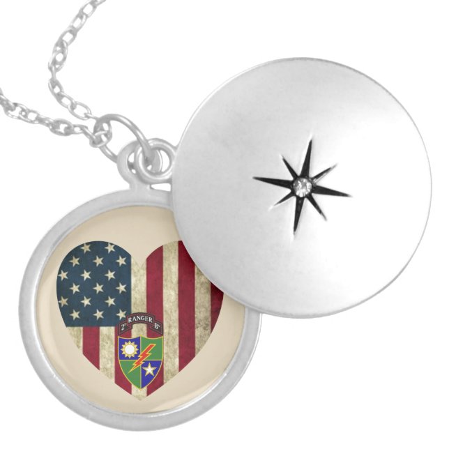 2nd Battalion  75th Ranger Reg American Heart Flag Locket Necklace (Front)