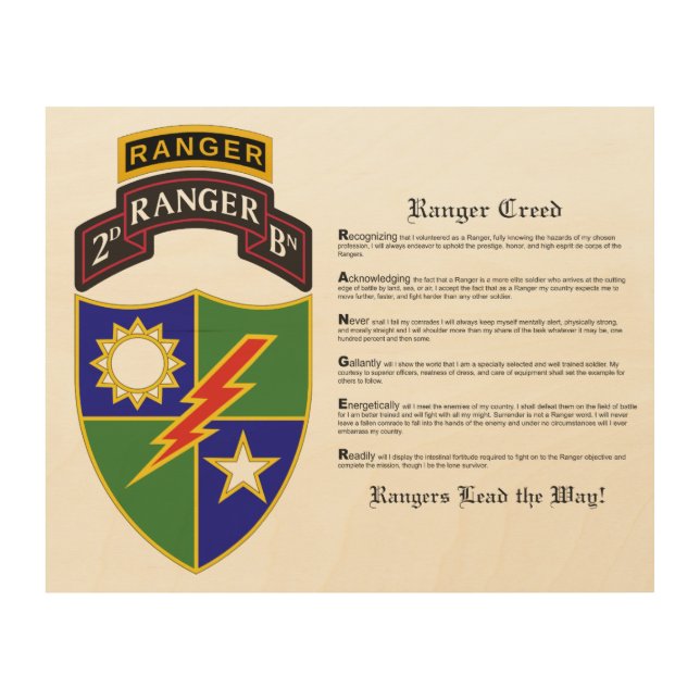 2nd Battalion - 75th Ranger w/Tab Wood Wall Art (Front)