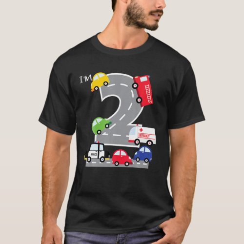 2Nd Birthday 2 Year Old Transportation Cars Fire T T_Shirt