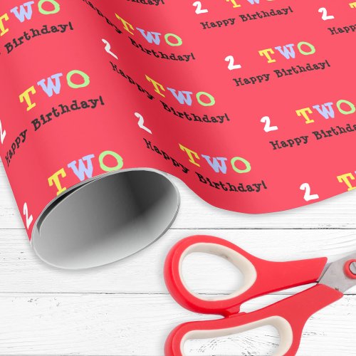 2nd Birthday Age 2 Bright Red Happy Colorful Gift Wrapping Paper
