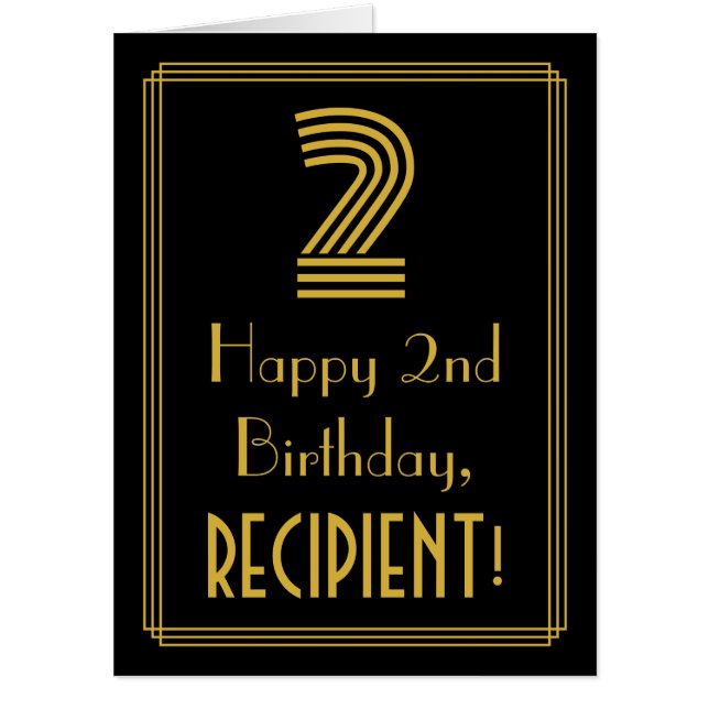2nd Birthday: Art Deco Inspired Look “2” + Name Card (Front)