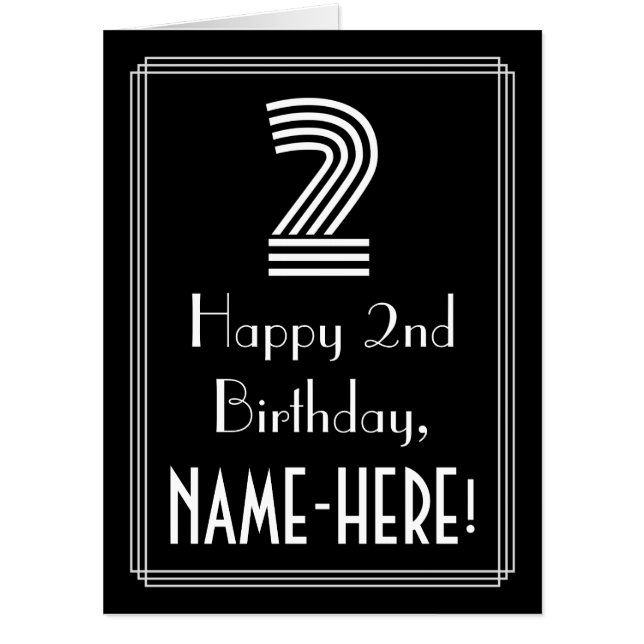 2nd Birthday — Art Deco Inspired Look “2” + Name Card (Front)