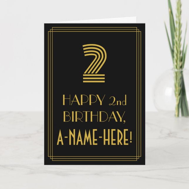 2nd Birthday: Art Deco Inspired Look "2" & Name Card (Front)