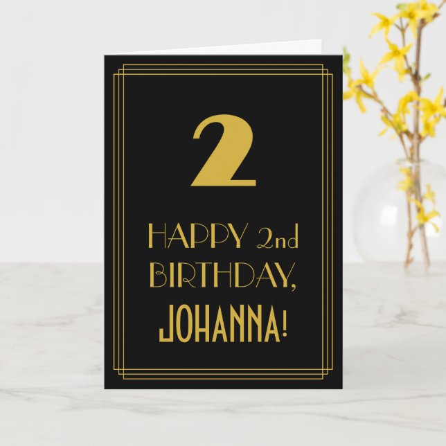 2nd Birthday – Art Deco Inspired Look "2" & Name Card (Yellow Flower)