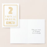 [ Thumbnail: 2nd Birthday - Art Deco Inspired Look "2" & Name Foil Card ]