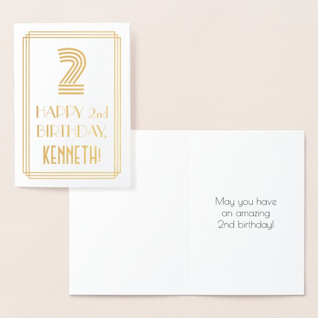 2nd Birthday - Art Deco Inspired Look "2" & Name Foil Card (Display)