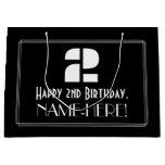 [ Thumbnail: 2nd Birthday ~ Art Deco Inspired Look "2" + Name Gift Bag ]