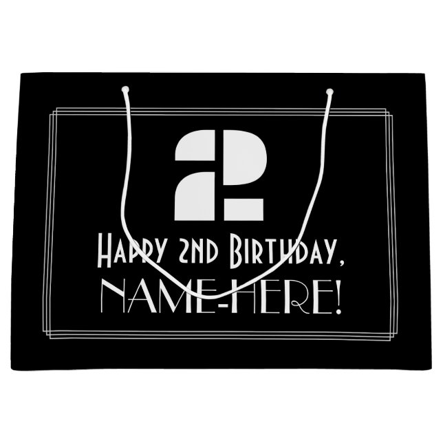2nd Birthday ~ Art Deco Inspired Look "2" + Name Large Gift Bag (Front)