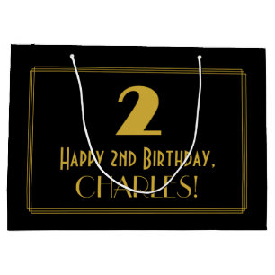 2nd Birthday — Art Deco Inspired Look "2" & Name Large Gift Bag