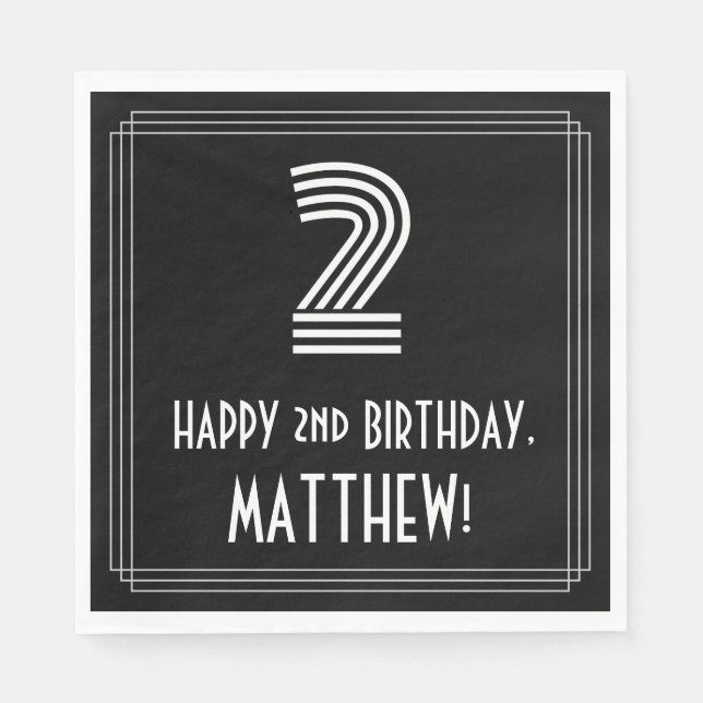2nd Birthday: Art Deco Inspired Look "2" + Name Napkins (Front)
