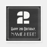 [ Thumbnail: 2nd Birthday: Art Deco Inspired Look "2" + Name Napkins ]