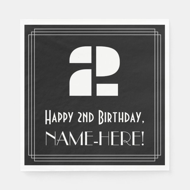 2nd Birthday: Art Deco Inspired Look "2" + Name Napkins (Front)