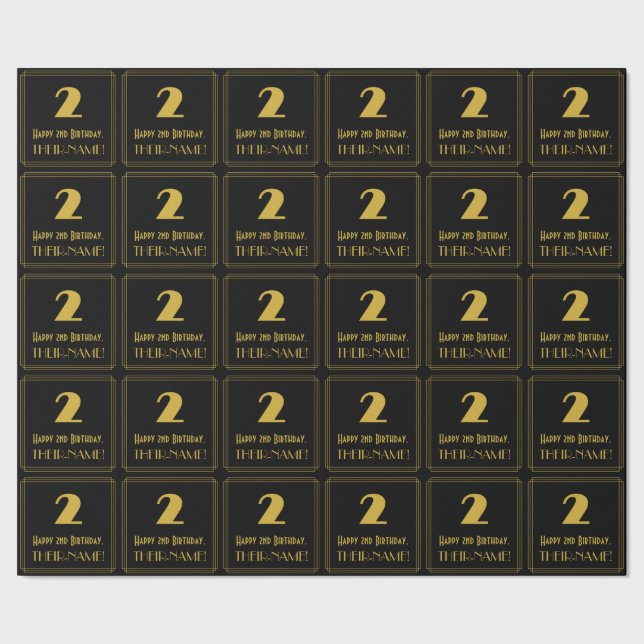 2nd Birthday – Art Deco Inspired Look "2" & Name Wrapping Paper (Seam)