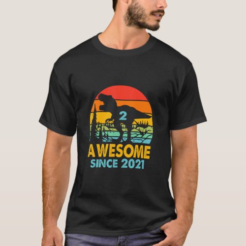 2nd Birthday  Awesome Since 2021 Dinosaur 2 Years  T_Shirt