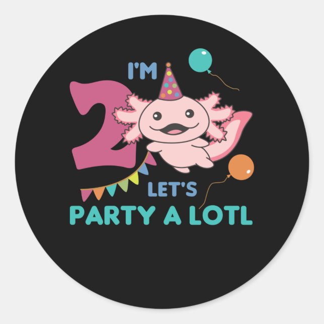 2nd Birthday Axolotl Two Year Old Sweet Axolotls Classic Round Sticker (Front)