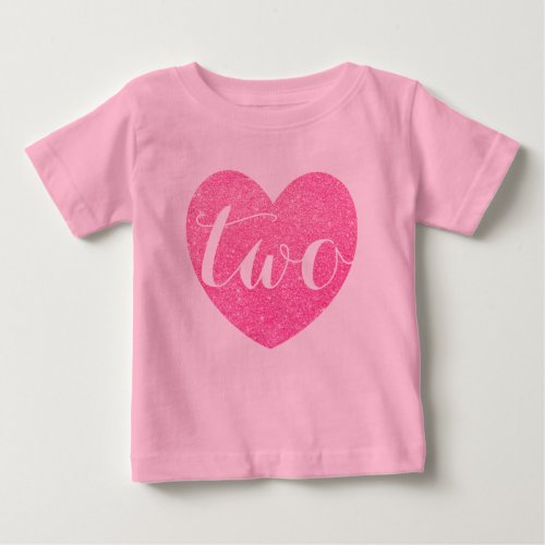 2nd Birthday Baby Girl Glitter heart_Print Pink Baby T_Shirt