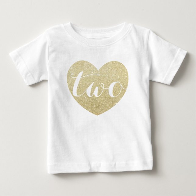 2nd Birthday Baby Girl Glitter heart-Print T-Shirt (Front)