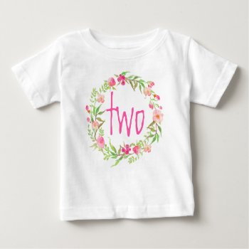 2nd Birthday Baby Girl Watercolor Floral Wreath-2 Baby T-shirt by Precious_Presents at Zazzle