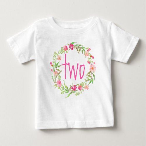 2nd Birthday Baby Girl Watercolor Floral Wreath_2 Baby T_Shirt