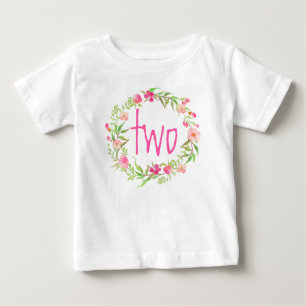 2nd Birthday Baby Girl Watercolor Floral Wreath-2 T-Shirt