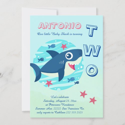 2nd birthday baby shark under the sea cute invitation