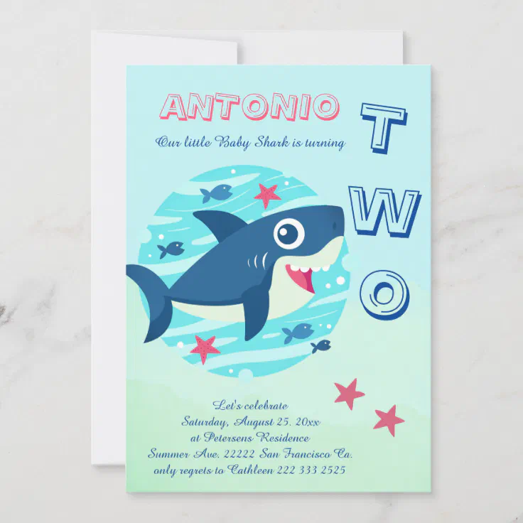 2nd Birthday Baby Shark Under The Sea Cute Invitation Zazzle