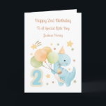 2nd Birthday Balloon Dinosaur Birthday Boy Card<br><div class="desc">This 2nd birthday card is suitable for a grandson or son. The design includes a watercolour balloon dinosaur with party hat and cupcake.</div>
