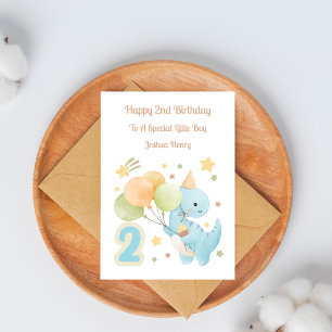 2nd Birthday Balloon Dinosaur Birthday Boy Card