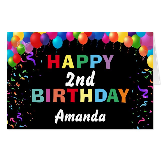 2nd Birthday Balloons Black Extra Large Jumbo Card (Front Horizontal)