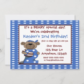 2nd Birthday Bear Boys Invitation by mybabytee at Zazzle