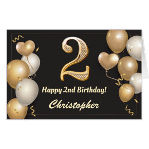 2nd Birthday Black and Gold Balloons Extra Large Card