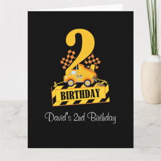 2nd Birthday Black and Yellow Construction Truck  Card