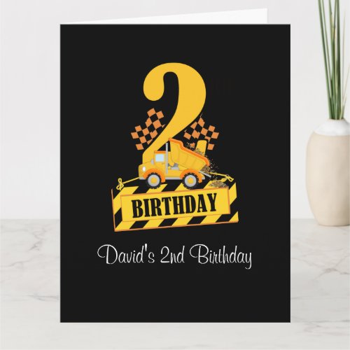 2nd Birthday Black and Yellow Construction Truck  Card