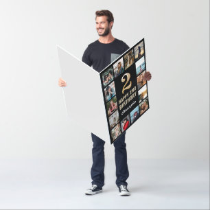 2nd Birthday Black Gold Photo Collage Extra Large Card