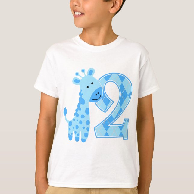 2nd Birthday Blue Giraffe T-Shirt (Front)