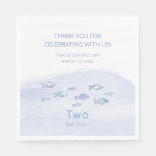 2nd birthday blue sea fish cute illustrated napkins