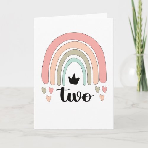 2nd Birthday Boho Rainbow Party Kids 2 Years Old Card