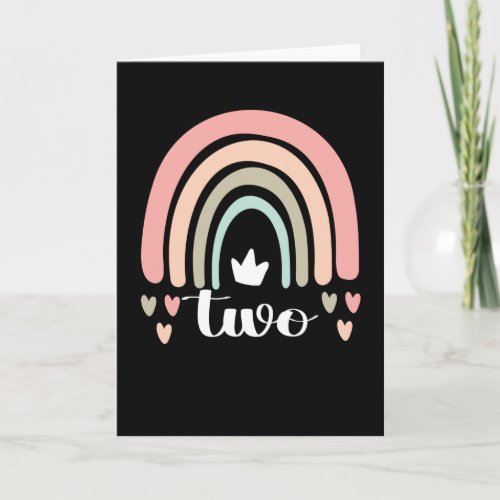 2nd Birthday Boho Rainbow Party Kids 2 Years Old Card