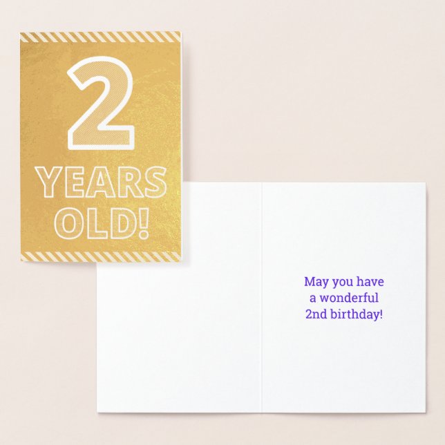 2nd Birthday - Bold "2 YEARS OLD!" Gold Foil Card (Display)