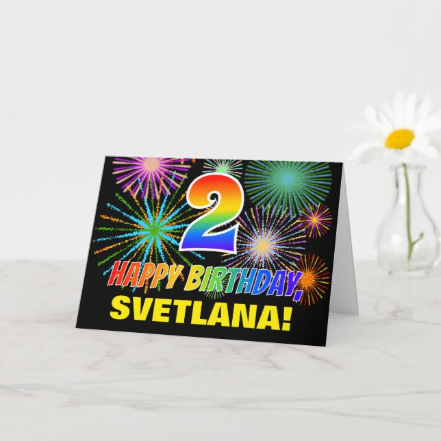 2nd Birthday: Bold, Fun, Fireworks, Rainbow 2 Card (Small Plant)