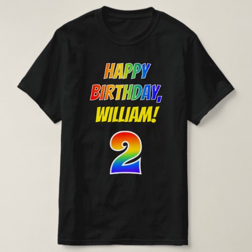 2nd Birthday  Bold Fun Rainbow 2 Custom Name T_Shirt