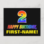 [ Thumbnail: 2nd Birthday: Bold, Fun, Simple, Rainbow 2 Postcard ]