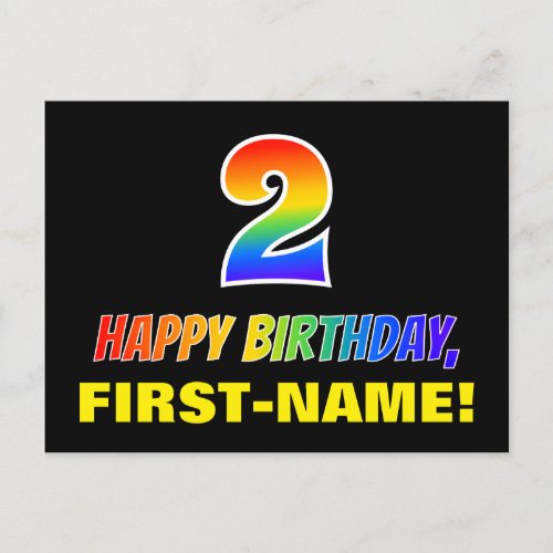 2nd Birthday Bold Fun Simple Rainbow 2 Postcard