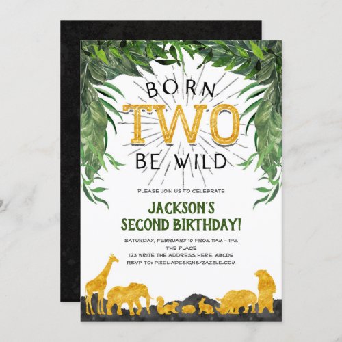2nd birthday Born to be wild Safari Animal Invitation